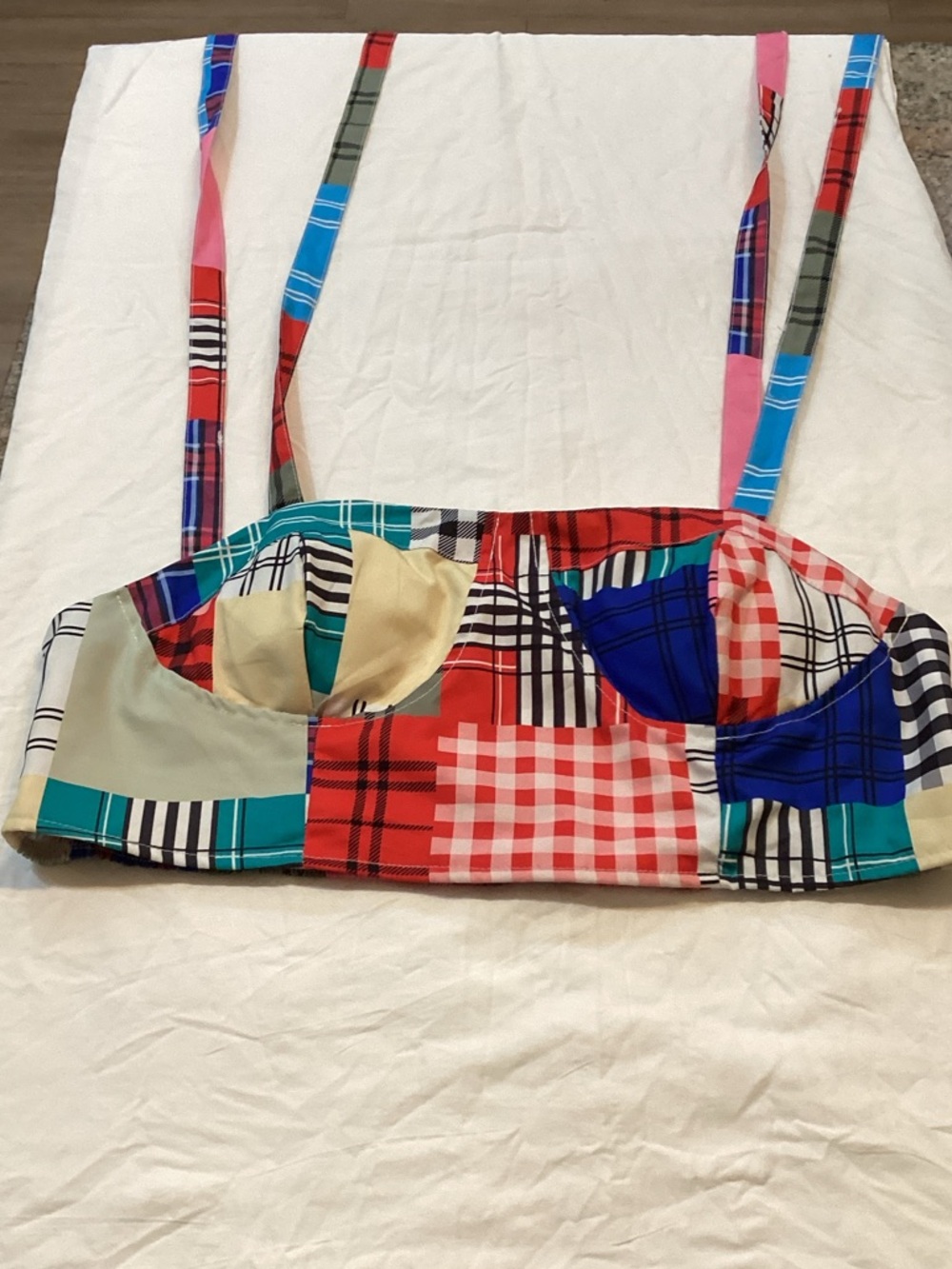 Colorblock Plaid Crop Top with Straps